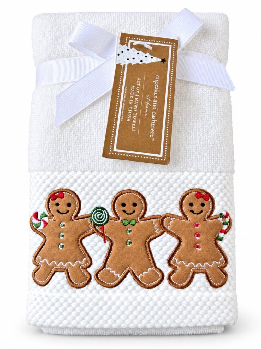 Cupcakes and Cashmere Christmas Gingerbread Hand Towels Holiday Set of 2 Ivory